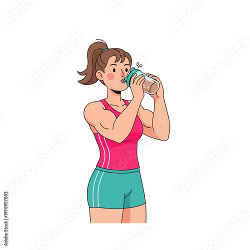 Muscular Woman Drinking Protein Shake After Workout