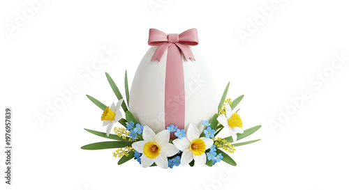 Easter Egg with Daffodils and Pink Bow