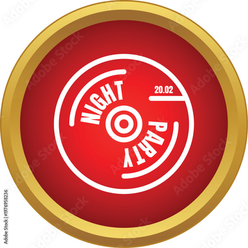 Night party event disc inside a red and gold button icon