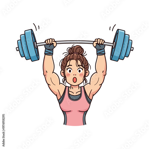 Strong Woman Lifting Heavy Barbell Overhead, Fitness and Strength