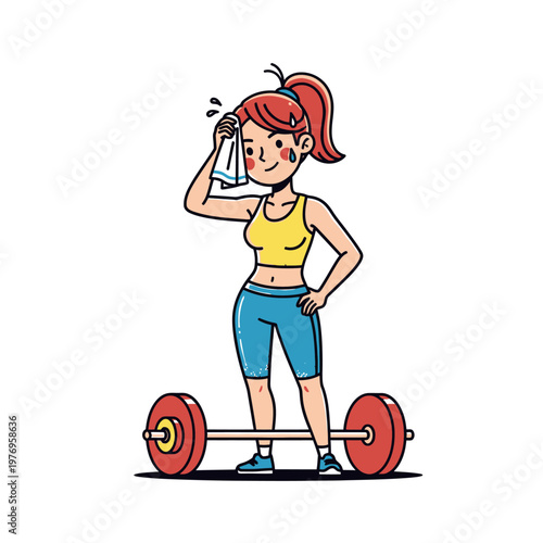 Woman Athlete Sweating After Weightlifting Workout with Barbell, Fitness Lifestyle