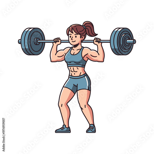Woman Lifting Heavy Barbell, Muscular Female Bodybuilder Training Strength