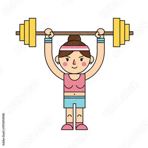 Woman Lifting Weight Barbell, Fitness, Strength Training, Healthy Lifestyle Cartoon