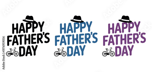 A colorful Happy Father's Day graphic with hats and bicycles