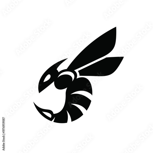 Stylized Black and White Bee or Wasp Silhouette Logo Design