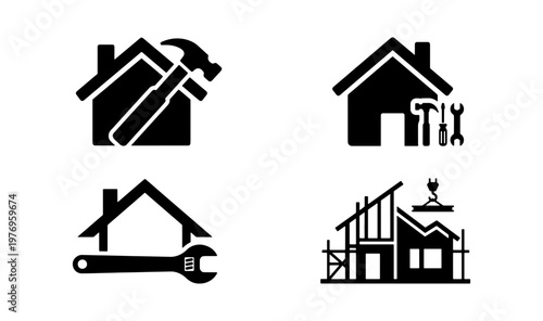 Home repair icons set, house renovation vector, construction tool symbols