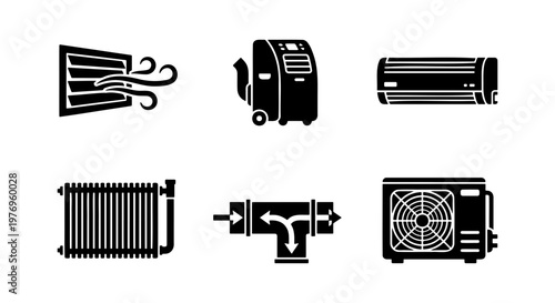 Air conditioning icon set, HVAC system vector, 6 climate control symbols