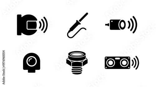 Industrial sensor icons, 6 electronic component vectors, hardware symbols