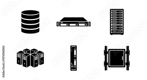 Data server icon set, network hardware vector, 6 computer storage symbols