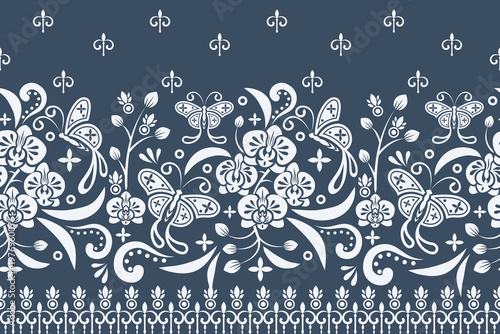 Butterfly and floral Filigree fabric pattern textile illustration, embroidery, Lace