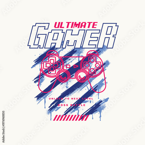 Ultimate Gamer game pad joystick console vector splatter grunge graphic tee