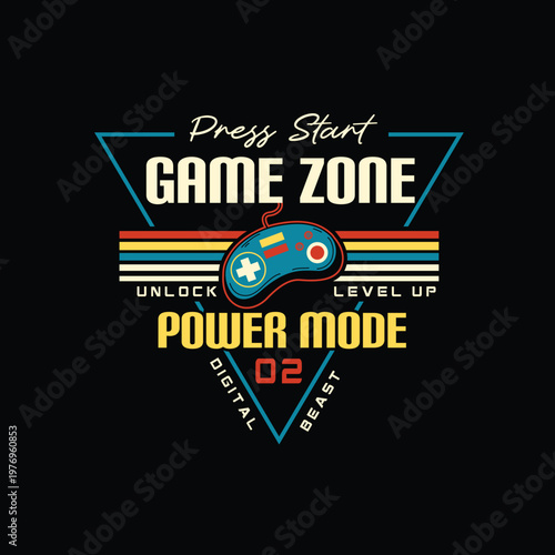 Game Zone power mode retro video game pad joystick vector slogan graphic tee poster