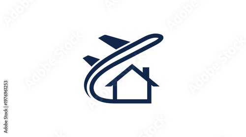 Airplane Flying Around a Simple House Icon