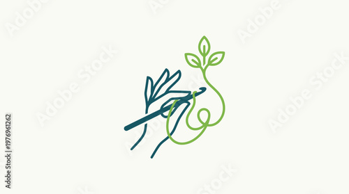 Crocheting Hand Creates Green Leafy Sprout