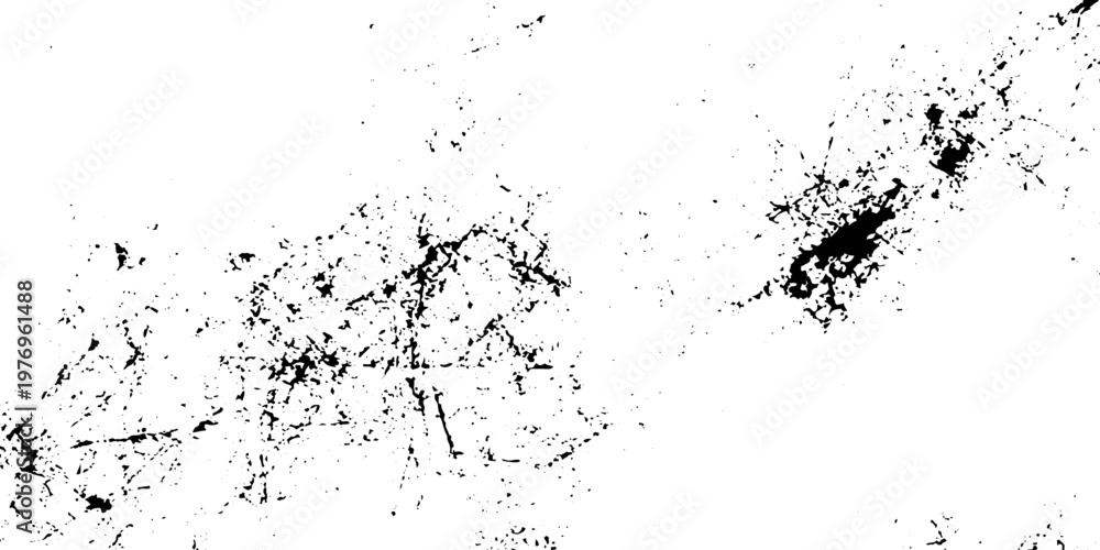 Fototapeta premium Black and white grunge texture, heavy grit and distressed stipple effect, sparse ink splatter on a stark white background and scratch wall design. minimalist abstract noise, grainy photocopy texture.