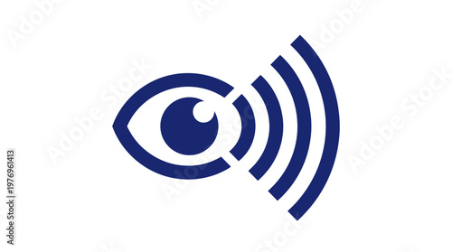 Blue Eye Icon with Signal Waves