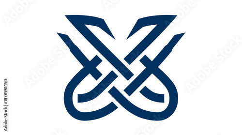 Abstract Interlocking Blue Knot Symbol on White Background