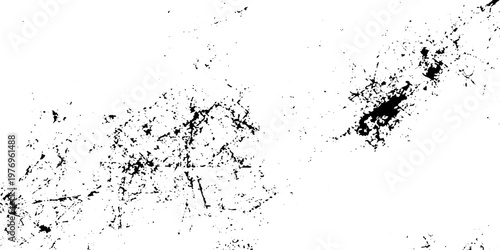 Black and white grunge texture, heavy grit and distressed stipple effect, sparse ink splatter on a stark white background and scratch wall design. minimalist abstract noise, grainy photocopy texture.