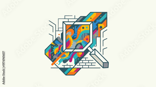 Abstract Art Magnified Through a Stylized Magnifying Glass