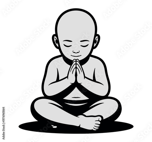 A serene cartoon child meditating in a peaceful yoga pose
