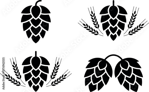 hand drawn hops illustration set with leaves and cones for beer brewing and craft ale design