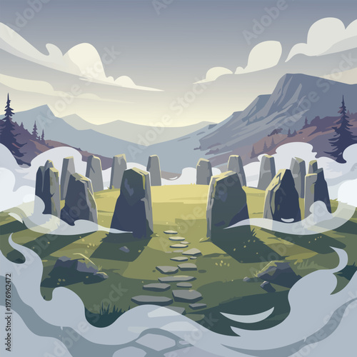 Stonehenge Monument in Snowy Landscape.