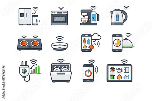 Refrigerator icons automation grocery oven smart vector plug maker app kitchen icon