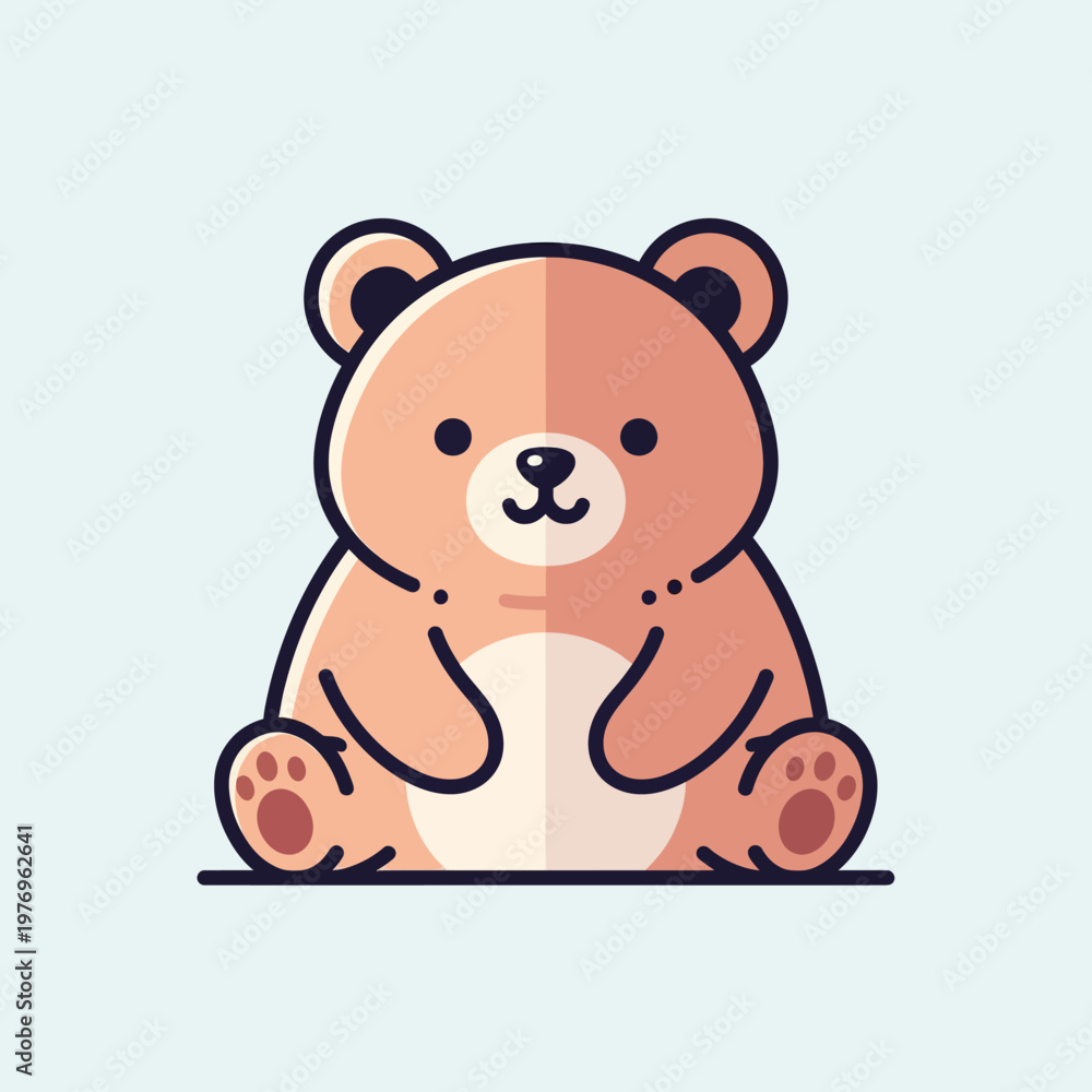 Naklejka premium Adorable Cartoon Bear Sitting with Gentle Expression.
