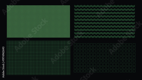 Collection of green neon patterns on for design elements