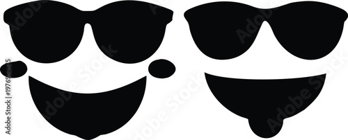 Funny cartoon faces with sunglasses wearing a smile and rosy cheeks for summer fun.