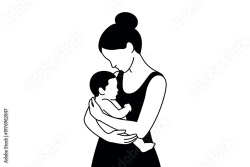 A mother tenderly holding her baby in a loving embrace