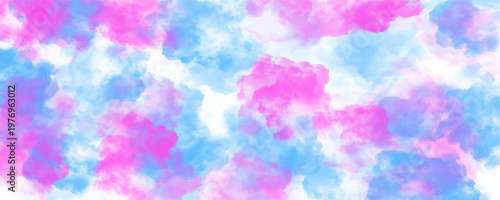 Schilderij op canvas Bright pink and blue soft abstract watercolor cloud texture, light delicate mixed paint dab background, minimal fluffy airy brush stroke graphic resource for elegant modern digital minimalist art