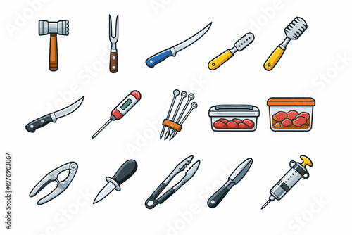 Grill fish image simple vector scaler carving marinating mallet knife icon basting