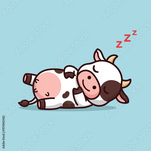 Cute sleeping cow cartoon illustration.