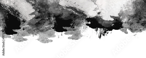Abstract black and white grunge watercolor border texture background. This dramatic monochromatic paint splatter delivers an intensely contrasted edge engineered for striking commercial layouts.