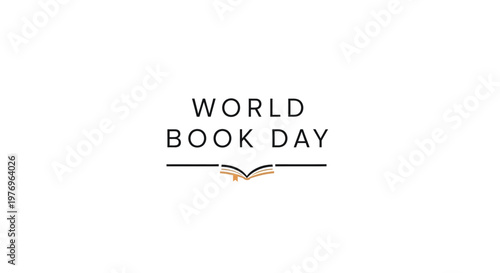 World Book Day minimalist design with a small open book icon, isolated white background.