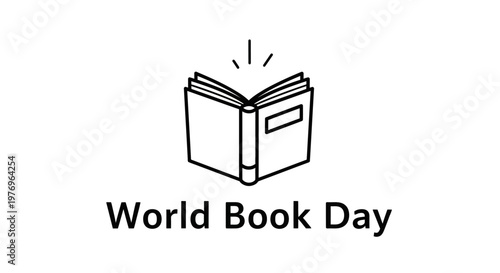 World Book Day line art icon with an open book and glowing lines, isolated white background.