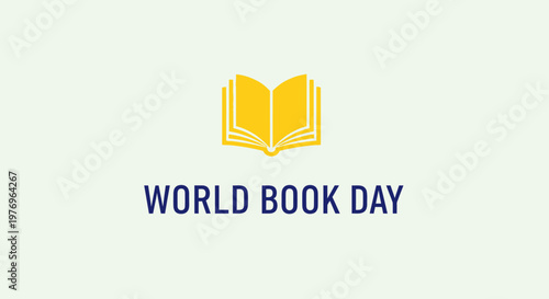 World Book Day elegant design with a golden open book icon on a light green background.
