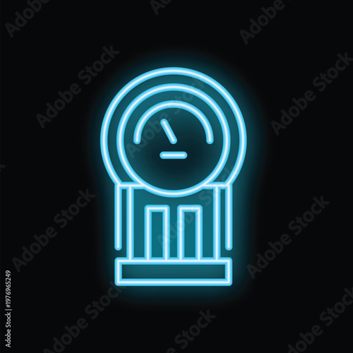 Blue glowing neon line ammeter icon isolated on black background