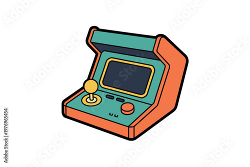 A colorful illustration of a vintage handheld video game console