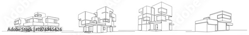 Abstract modular building designs and cubic modern houses in clean line art style