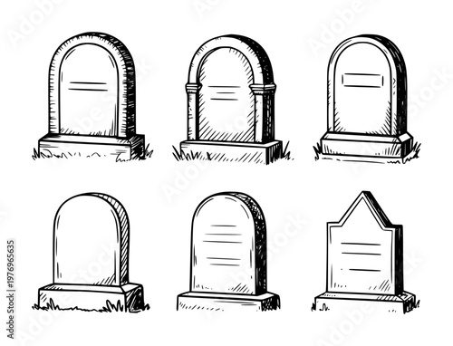 Hand Drawn Tombstone Gravestone White Background cemetery death