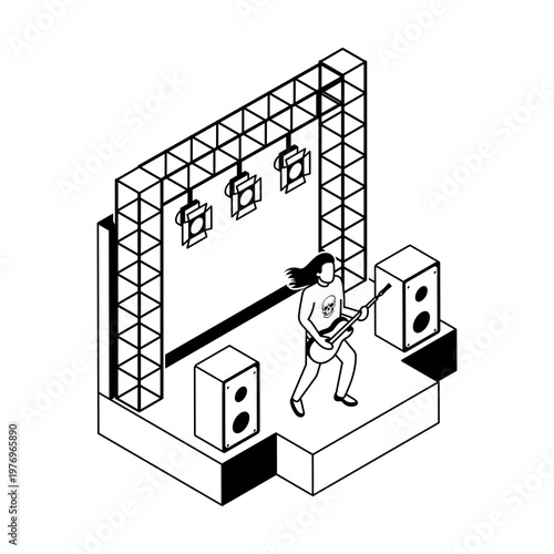 An isometric style icon showing a music festival