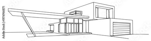 Luxury modern villa architectural drawing with cantilever roof design
