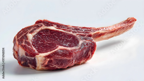 Raw tomahawk steak isolated on white background