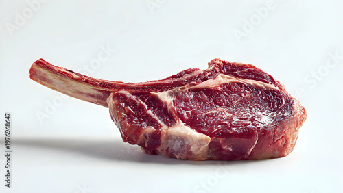 Raw tomahawk steak isolated on white background