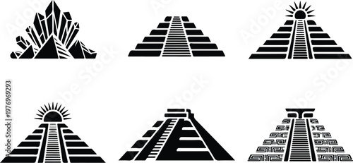 Aztec Pyramid Silhouette Icon Ancient Temple Outline Design