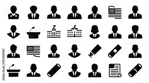 Cuadro en lienzo Set of black and white vector icons depicting businesspeople politicians and pro