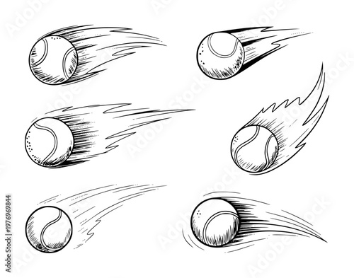 Black and white tennis balls in motion, illustrating speed and action sport