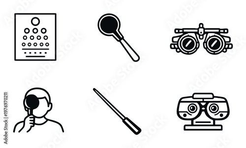 Eye examination icons showing chart tools and testing devices
